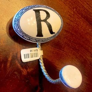 NWT Anthropologie “R” Ceramic and Silver Hook